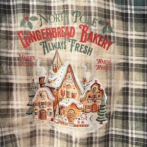 Dark Green Plaid Gingerbread Bakery Acid Washed Flannel Shirt